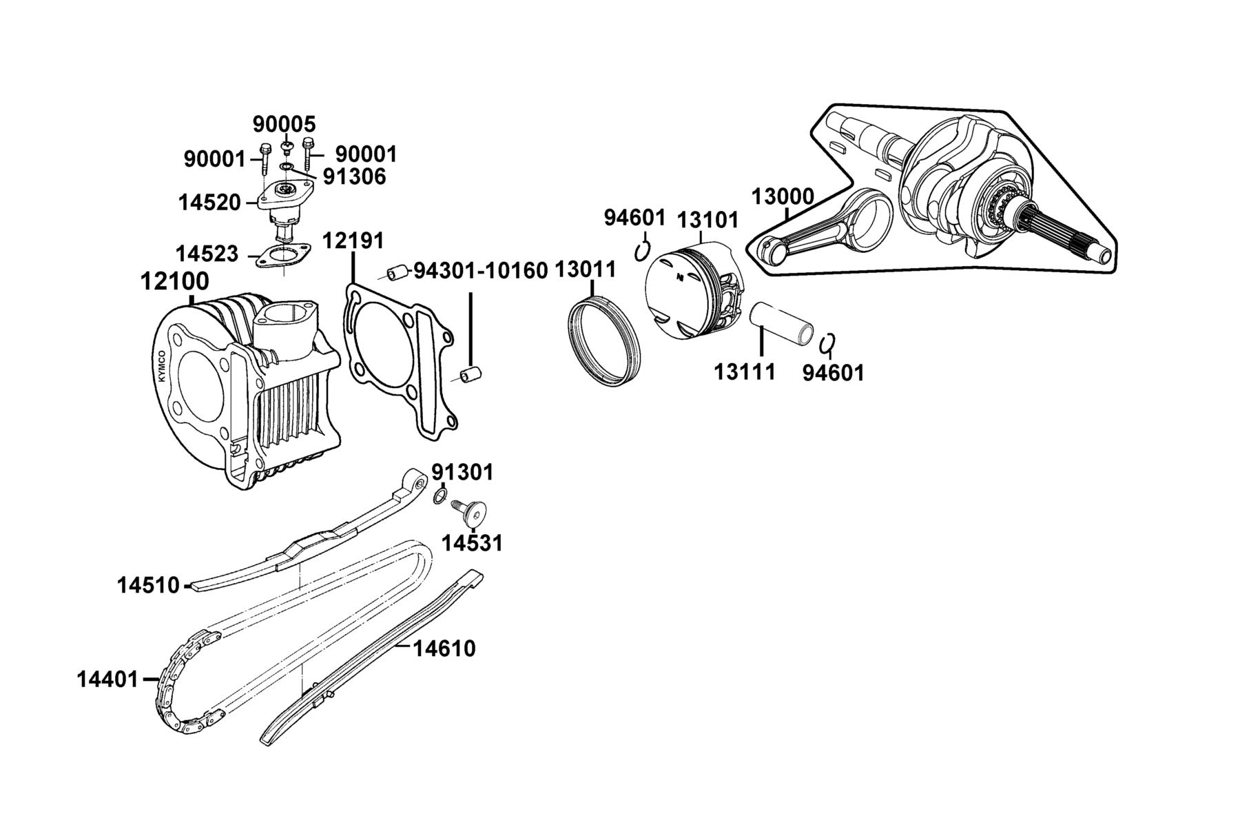 LIKE 150i ABS MY2026 Cylinder ● Piston ● Crankshaft parts diagram